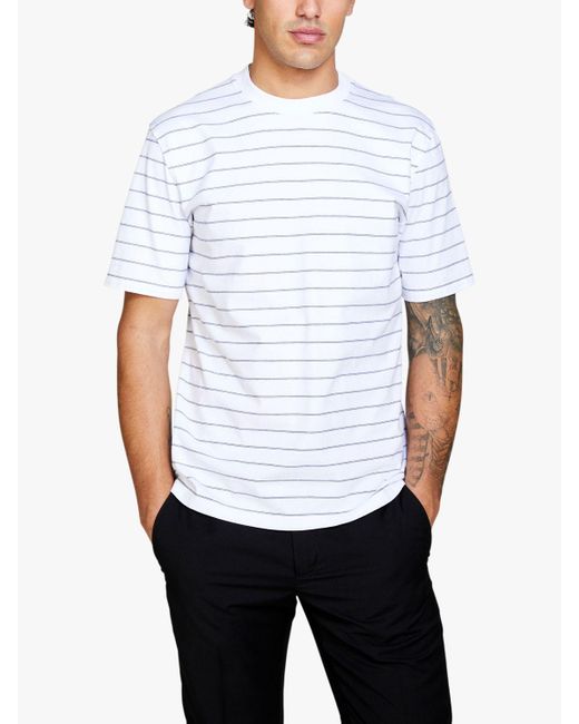 Sisley White Regular Fit Yarn Dyed Stripe T-shirt for men