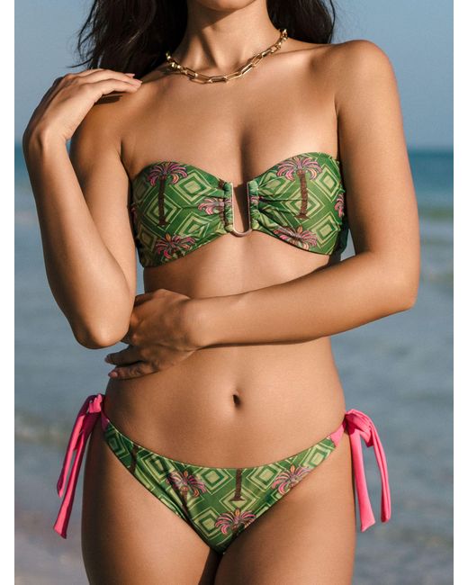 Chelsea Peers Green Palm Print Bandeau Bikini Top