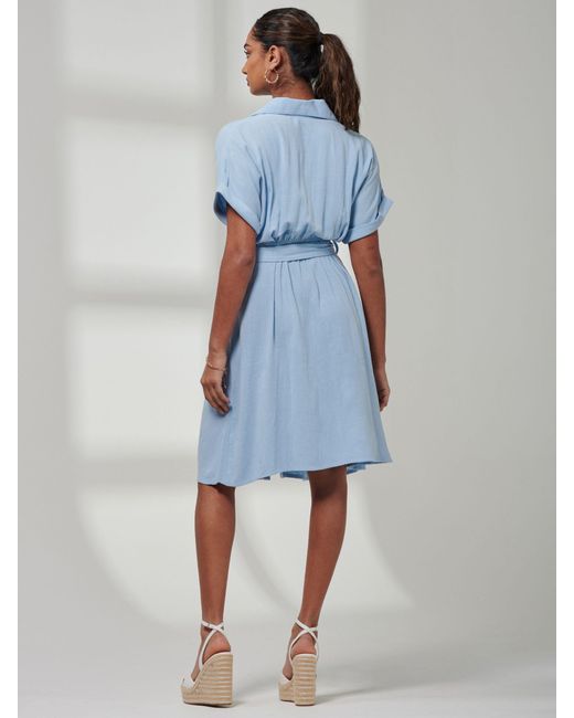 Jolie Moi Blue Olivea Linen Blend Shirt Dress