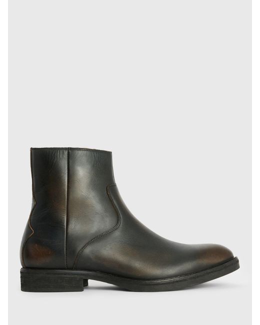 AllSaints Brown Lang Leather Zip Up Boots for men