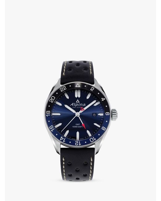 Alpina Blue Al-247nb4e6 Alpiner Gmt Date Leather Strap Watch for men