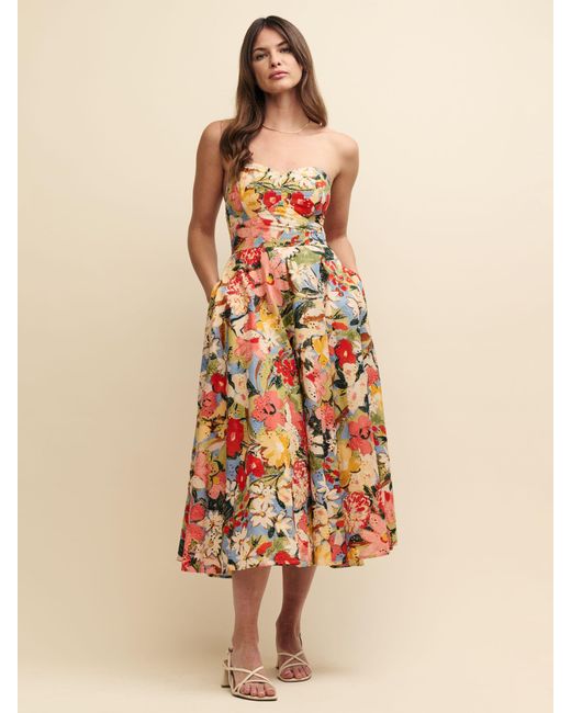 Nobody's Child Natural X Happy Place By Fearne Cotton Mykonos Bloom Floral Print Bandeau Midi Dress