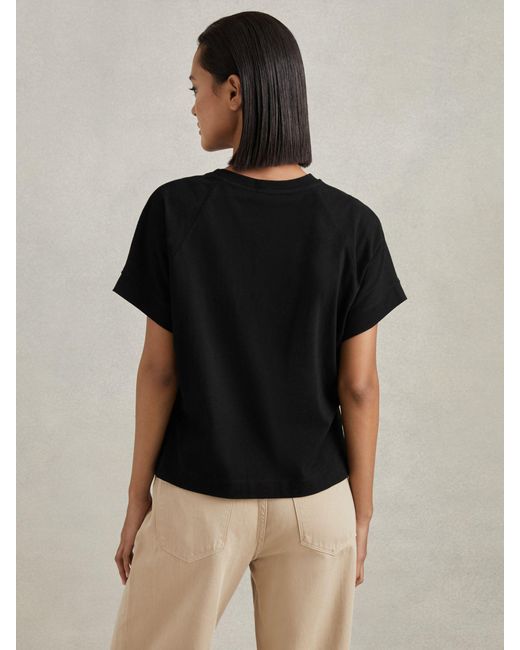 Reiss Black Lois Boxy Cotton T-shirt