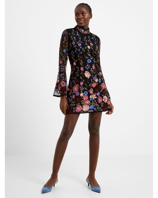 French Connection Black Astrida Floral Mini Dress