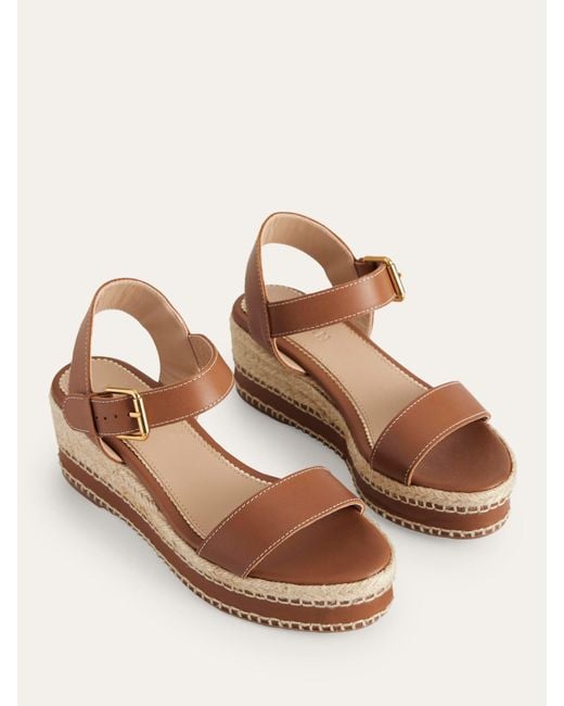 Boden Natural Leather Stitched Wedge Heel Sandals