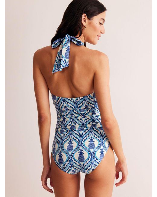 Boden Blue Levanzo Pineapple Print Ruched Halterneck Swimsuit
