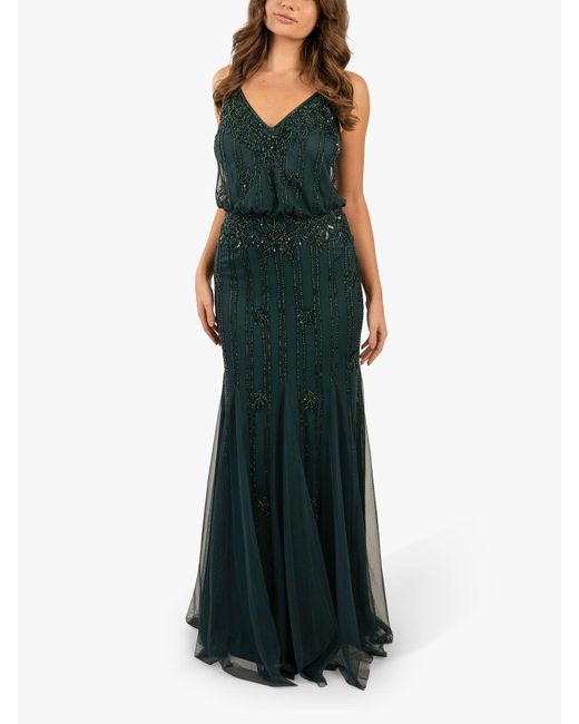 LACE & BEADS Green Keeva Embellished Maxi Dress