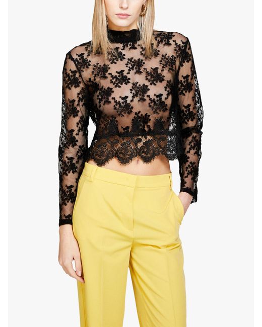 Sisley Yellow Floral Tulle Cropped Blouse
