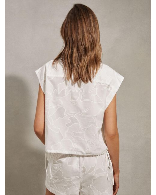 Reiss White Nia Embroidered Cotton Boxy Shirt