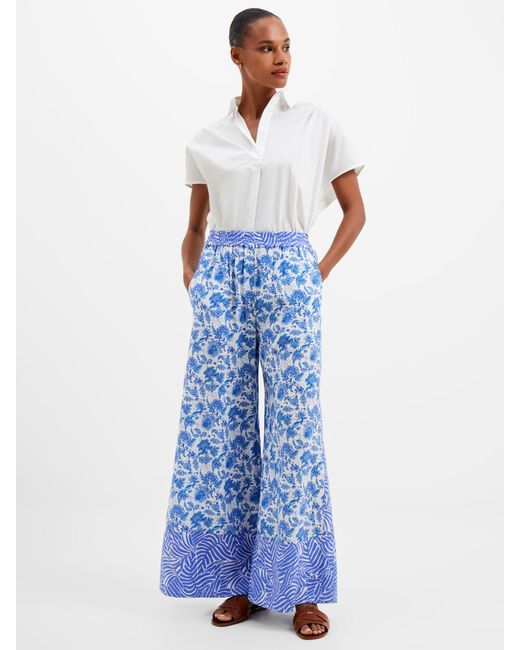 French Connection Blue Cosette Border Print Wide Leg Trousers