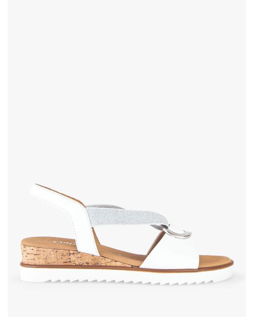 Gabor White Reese Wide Fit Cross Over Detail Wedge Sandals