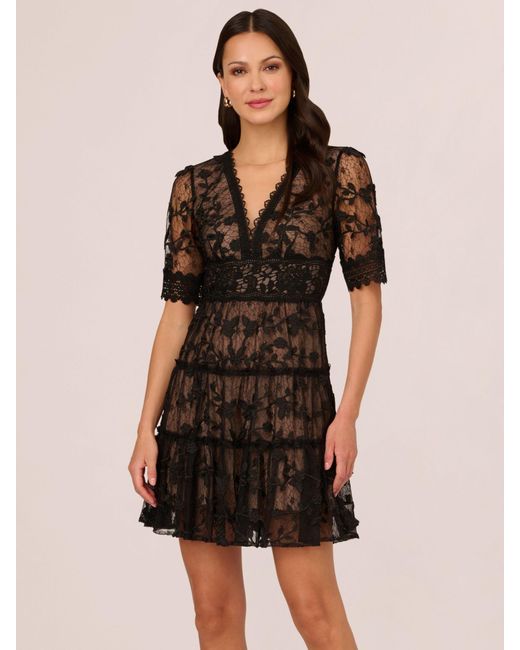 Adrianna Papell Black Lace Embroidery Mini Dress