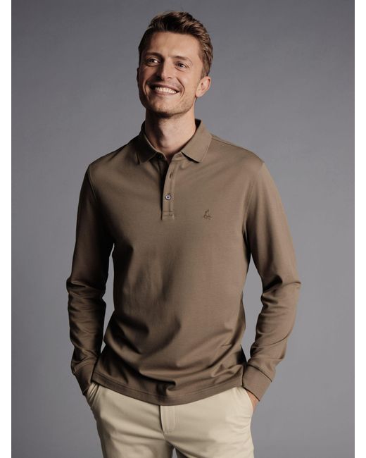 Charles Tyrwhitt Brown Long Sleeve Pique Polo Shirt for men
