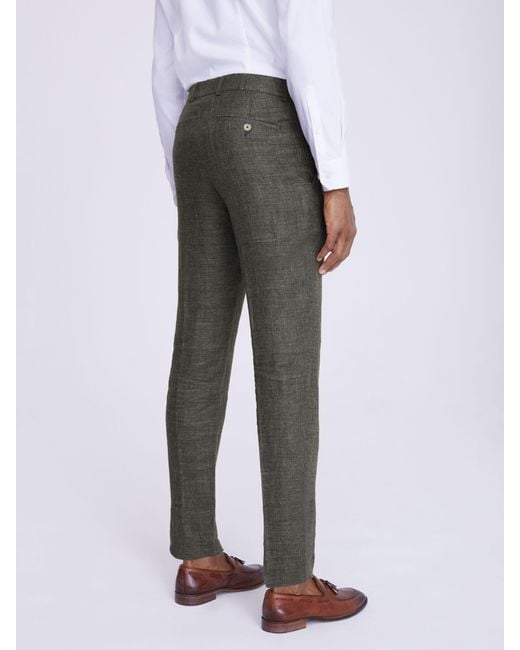 Moss Bros Gray Tailored Fit Linen Trousers for men