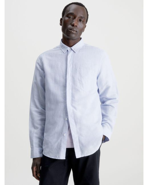 Calvin Klein White Linen Cotton Shirt for men