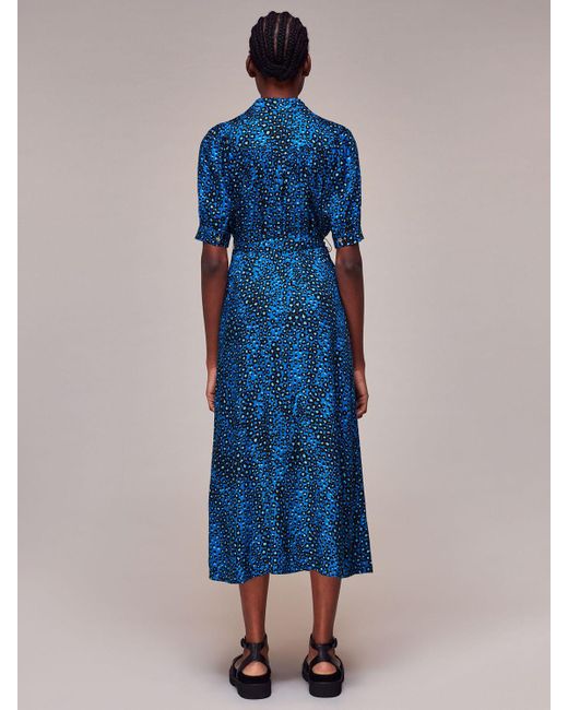 Whistles Blue Painted Leopard Print Midi Shirt Dress