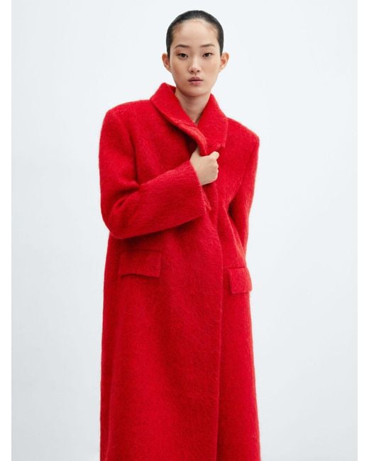 Mango Red Carmin Wool Blend Oversized Coat