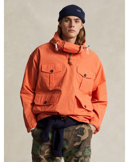 Ralph Lauren Orange Polo Caldwell Half Zip Hooded Jacket for men