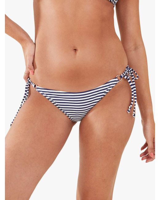 Accessorize Blue Striped Tie Side Bikini Bottoms