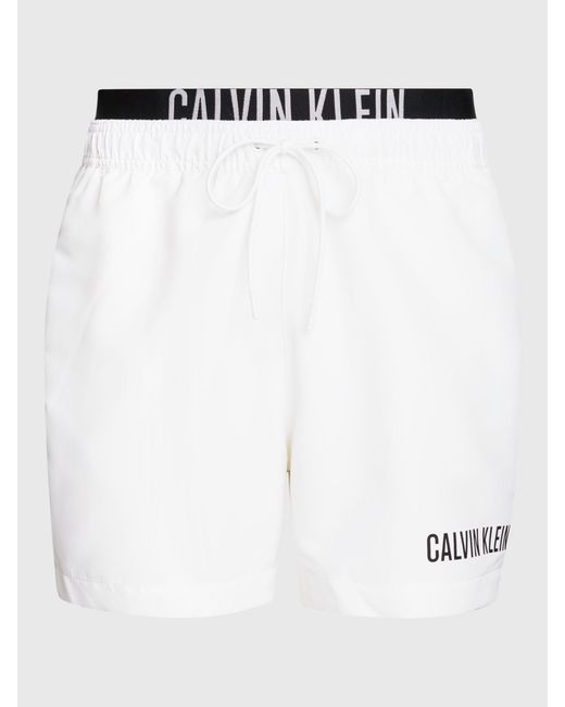 Calvin Klein White Double Waistband Swim Shorts for men