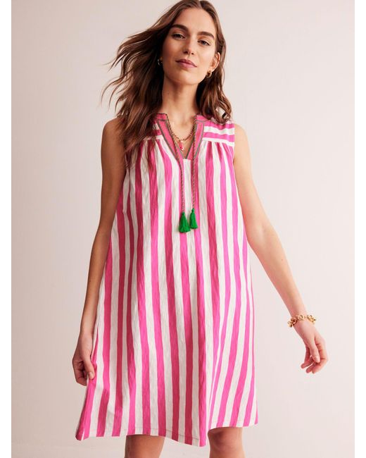Boden Pink Nadine Striped Cotton Relaxed Dress