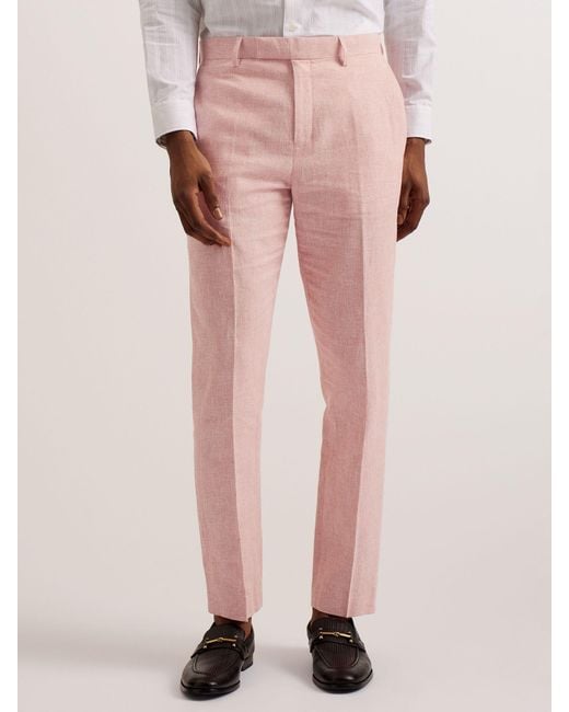 Ted Baker Pink Damaskt Slim Cotton Linen Trousers for men