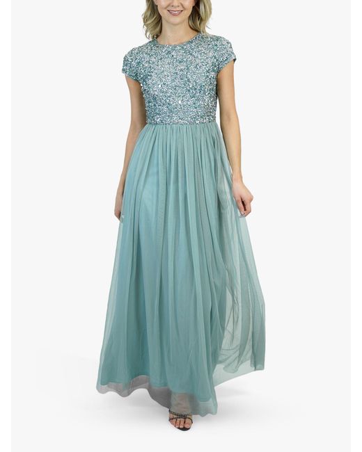 LACE & BEADS Blue Picasso Embellished Bodice Maxi Dress