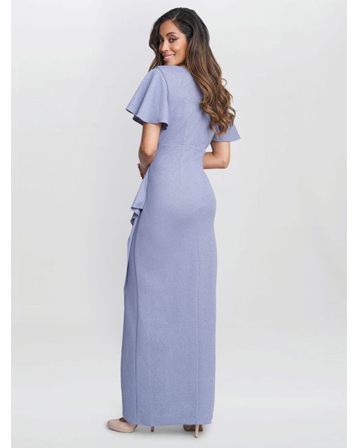 Gina Bacconi Blue Alissa Mock Wrap Shimmer Maxi Dress