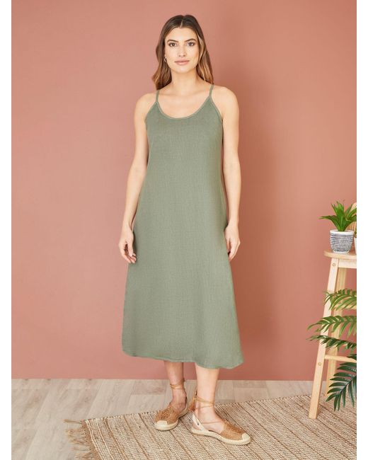 Yumi' Green Relaxed Midi Linen Dress