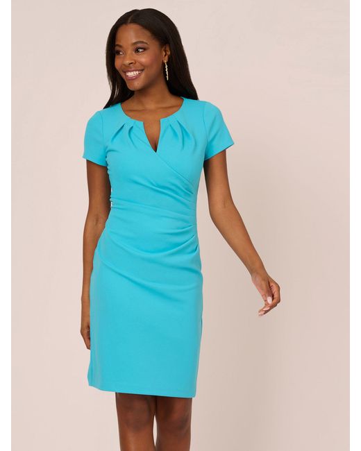 Adrianna Papell Blue Knit Crepe Pencil Dress