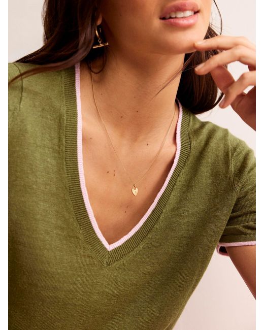 Boden Green Maggie V-neck Linen T-shirt