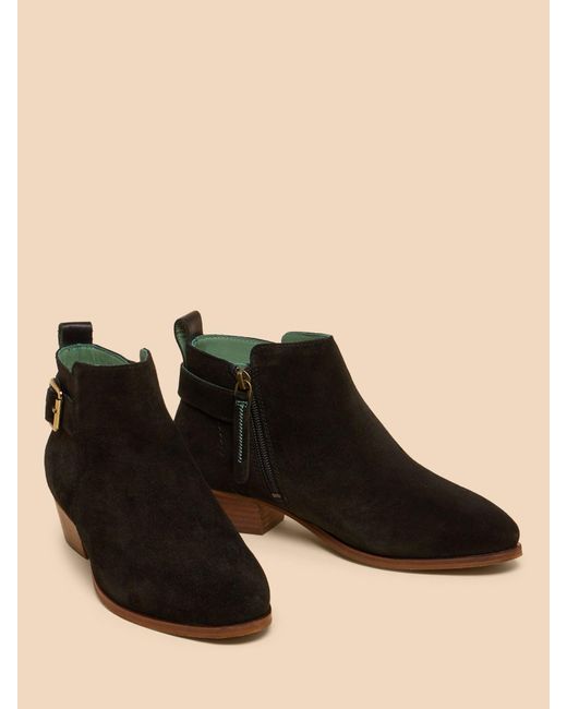 White Stuff Black Buckle Suede Ankle Boots
