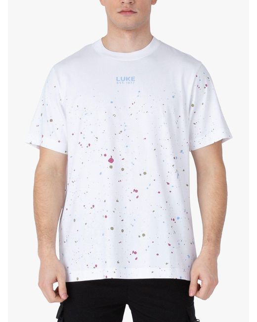 Luke 1977 White St Kitts Paint Splatter Relaxed Fit T-shirt for men