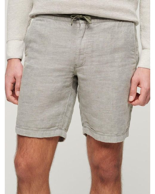 Superdry Gray Drawstring Linen Shorts for men