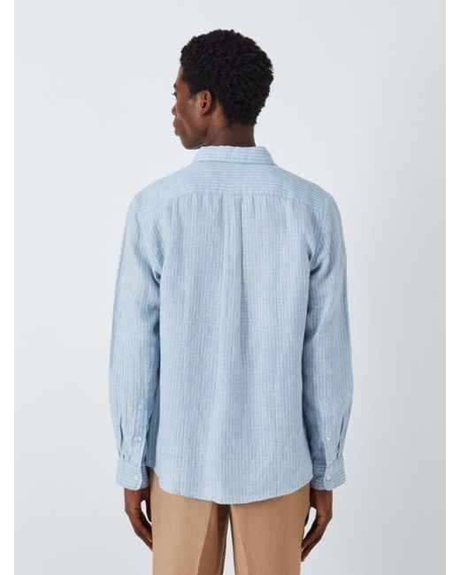 John Lewis Blue Linen Micro Stripe Long Sleeve Shirt for men