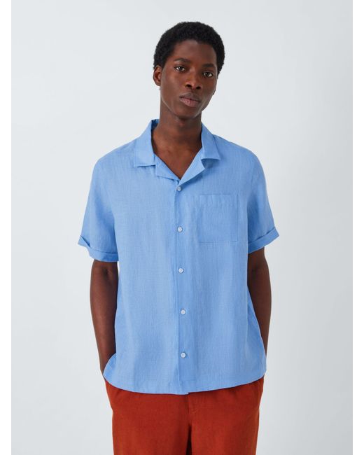 John Lewis Blue Linen Short Sleeve Beach Shirt for men