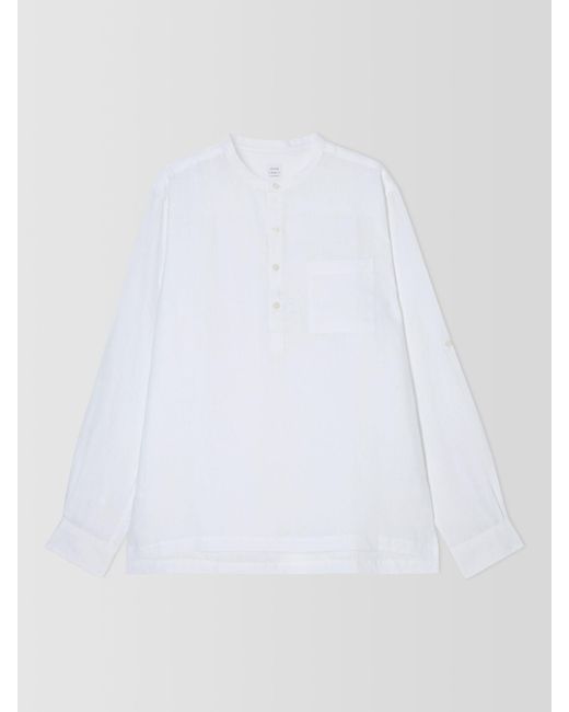 John Lewis White Linen Plain Grandad Collar Beach Shirt for men