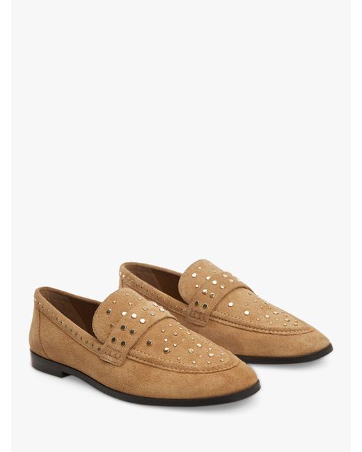 Mango White Curro Studded Suede Loafers
