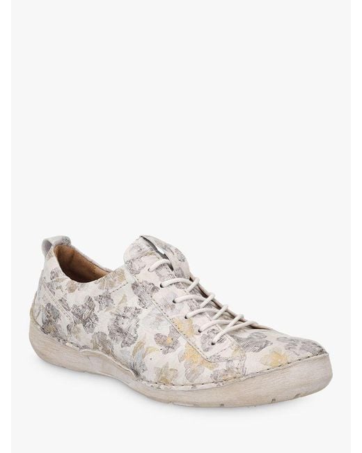 Josef Seibel White Fergey 56 Floral Leather Lace Up Trainers