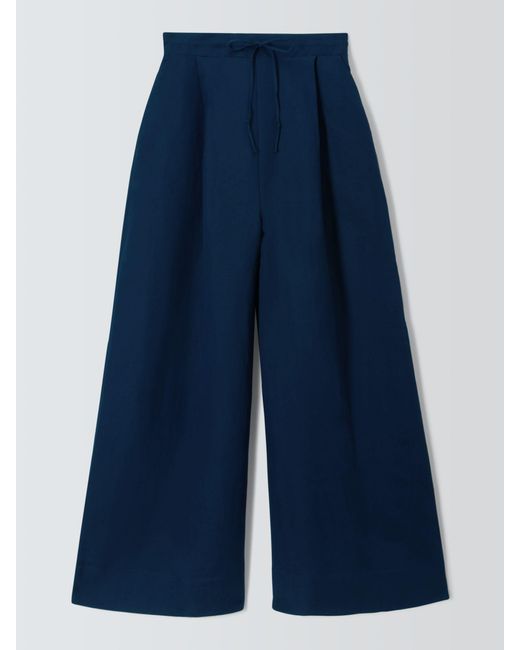 John Lewis Blue Linen Blend Wide Leg Beach Trousers