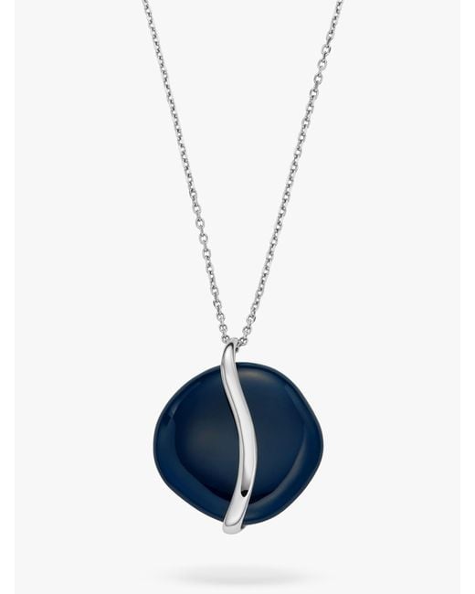 Skagen Blue Glass Stone Wave Pendant Necklace