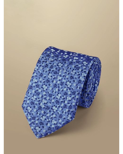 Charles Tyrwhitt Blue Floral Print Silk Tie for men