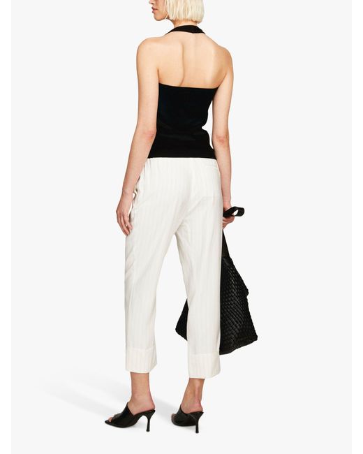 Sisley White Striped Flare Fit Cropped Trousers