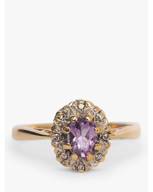 L & T Heirlooms Pink Second Hand 9ct Yellow Gold Amethyst And Diamond Dress Ring