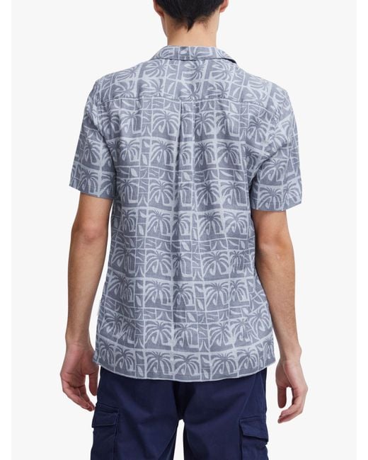 Casual Friday Blue Anton Short Sleeve Palm Linen Shirt for men