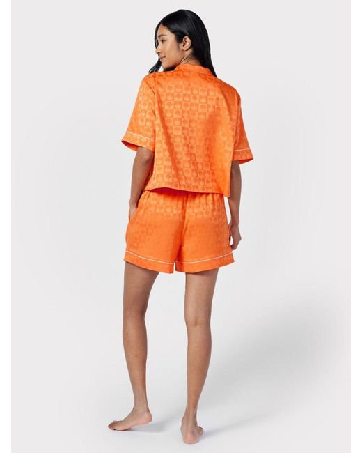 Chelsea Peers Orange Satin Jacquard Palm Short Pyjamas