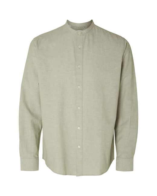 SELECTED Green Band Collar Linen Cotton Blend Shirt for men