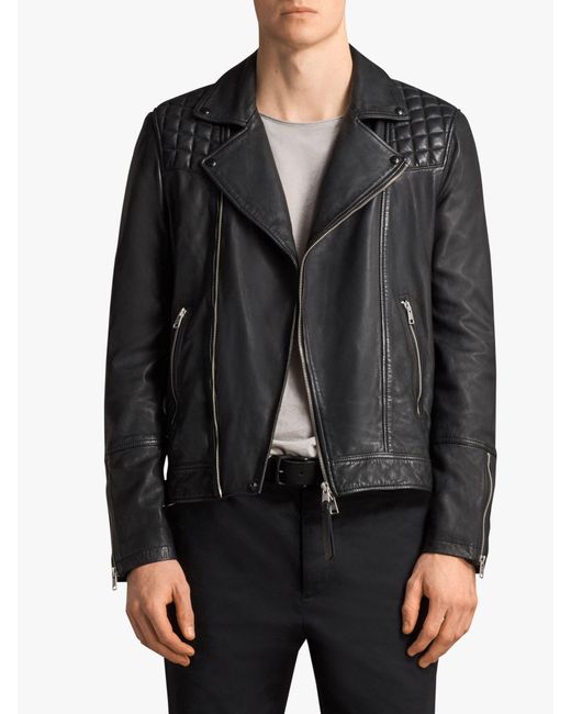 AllSaints Black Taro Quilted Leather Biker Jacket for men