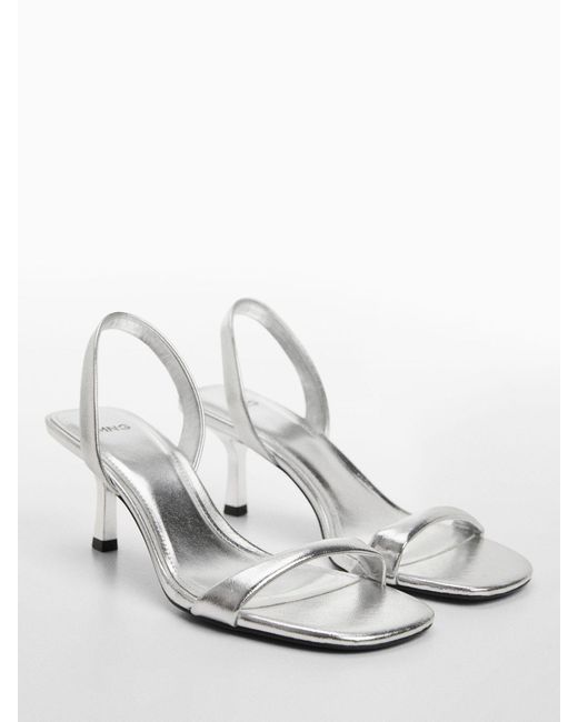 Mango White Gros Metallic High Heeled Sandals