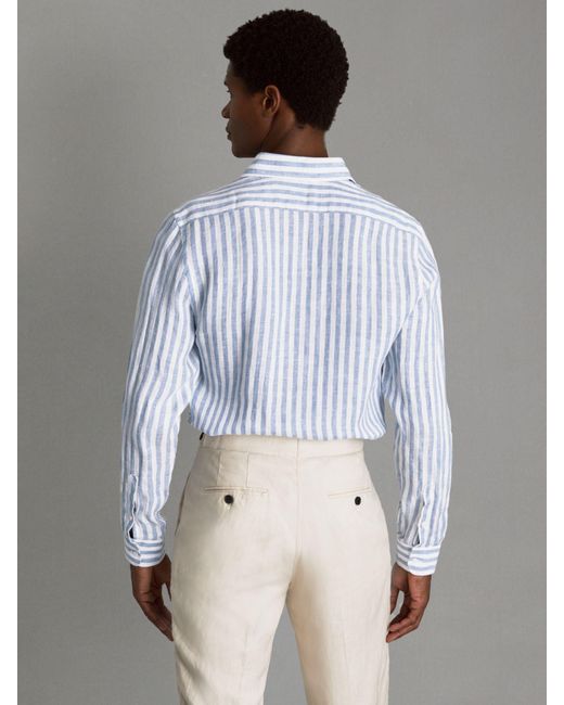 Reiss Gray Ruban Long Sleeve Linen Stripe Shirt for men